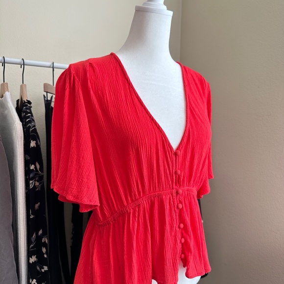 O'Neill Wes Solid Top red flouncy peplum size Large - Picture 10 of 15